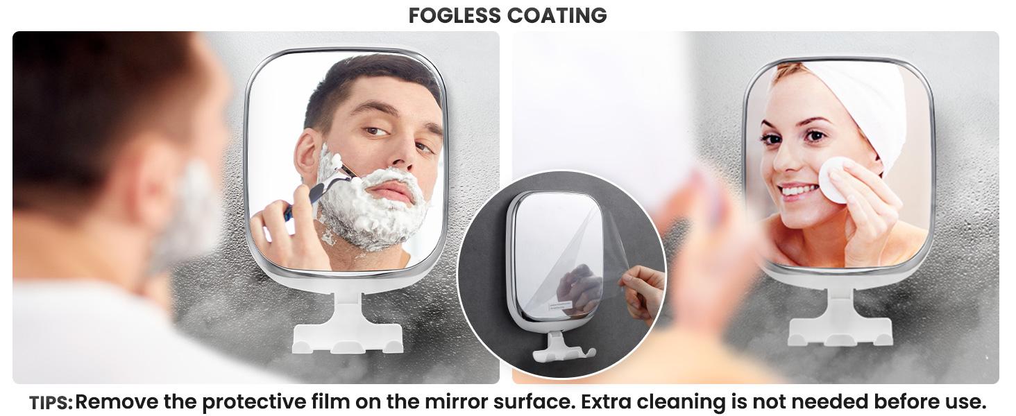 TAILI Anti-Fog Rectangle Shower Mirror for Shaving, No-Drilling Wall-Mounted Bathroom Accessory with Razor Holder, Powerful Suction, Removable, Shatterproof, Waterproof (White), Rectangle Shape