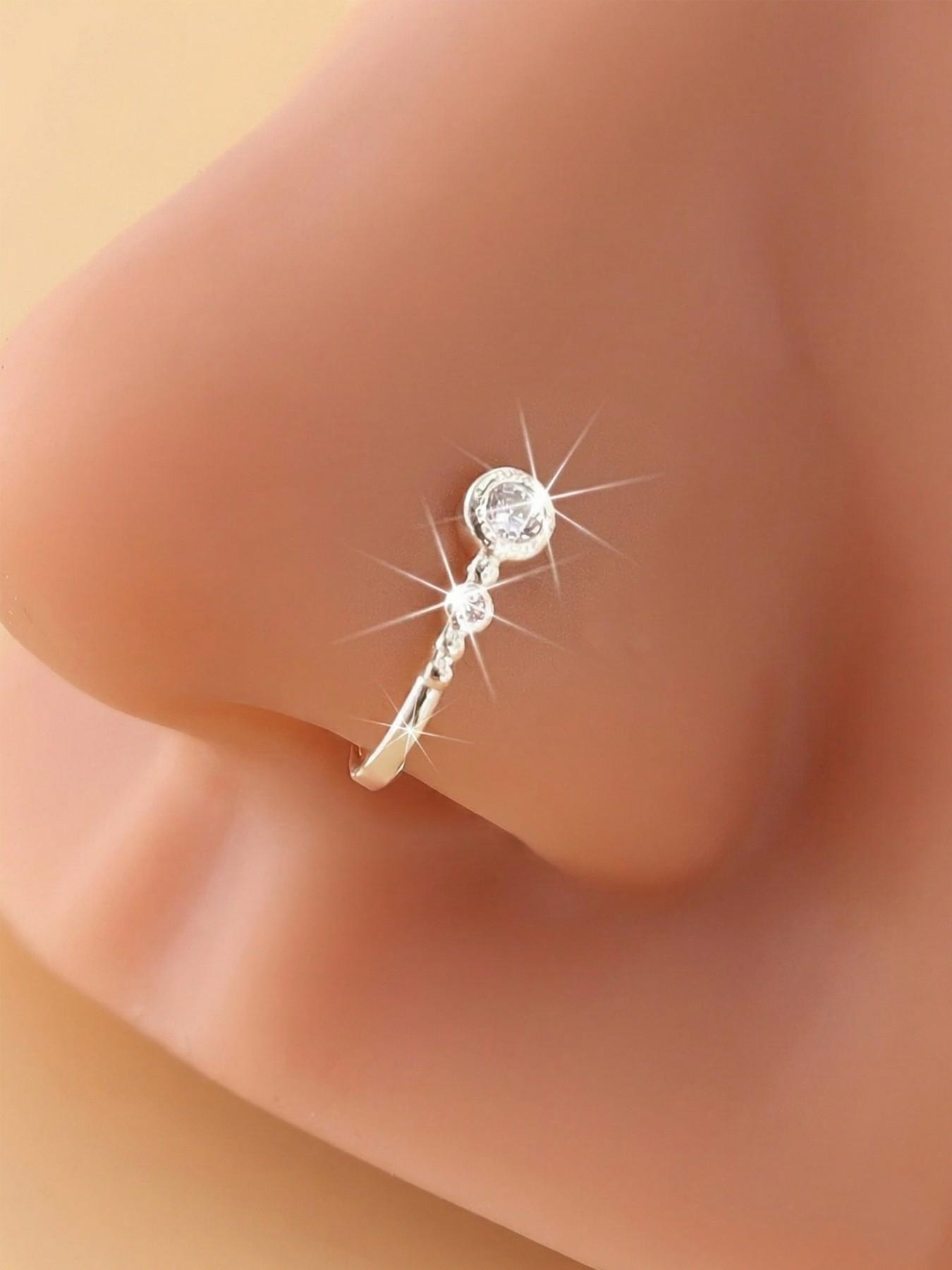 4-Pack Easy Flower Nose Clips, Synthetic Zirconia Inlay, Fake Piercing-Free Nose Jewelry, Fashionable Daily Wear Nose Rings