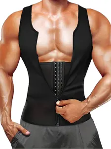 Men's Solid Zip Front Waist Trainer, Adjustable Body Shaper Vest, Shaping Vest, Zipper Vest, Zipper Compression Vest, Workout Gym Exercise Sweat Shirt, Men's Sport & Outdoor Clothing