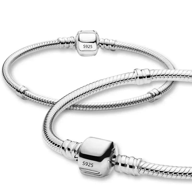 New 925 Sterling Silver Snake Chain DIY Charm Bracelet for Women Gift Jewelry with Bracelets for Women браслет серебряный