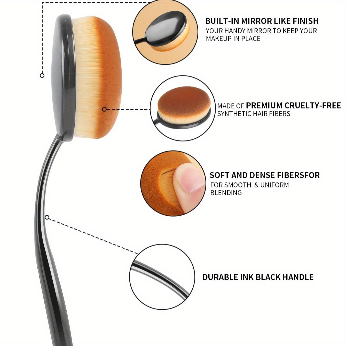 2pcs Black Oval Toothbrush Foundation Brushes + 2pcs Makeup Sponges – Portable Beauty Duo Brush Liquid & Cream Blending Set for Travel, Beginners & Daily Makeup Synthetic Makeup Brushes