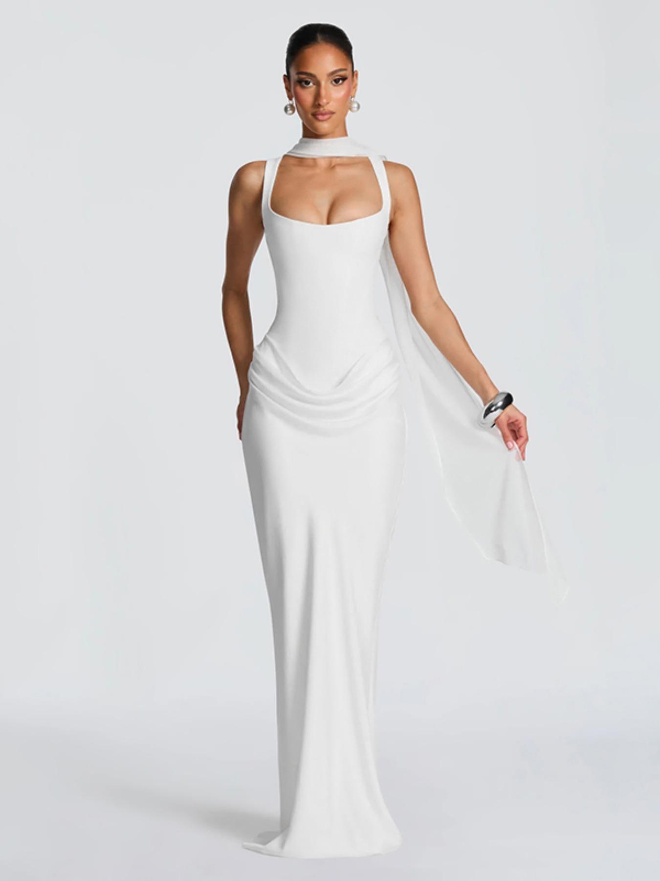 Women's Fashion Solid Color Square Neck Sleeveless Dress, Comfortable Elegant Simple Style, Perfect for Outdoors, Dates, Festivals, Parties, Formal Wear