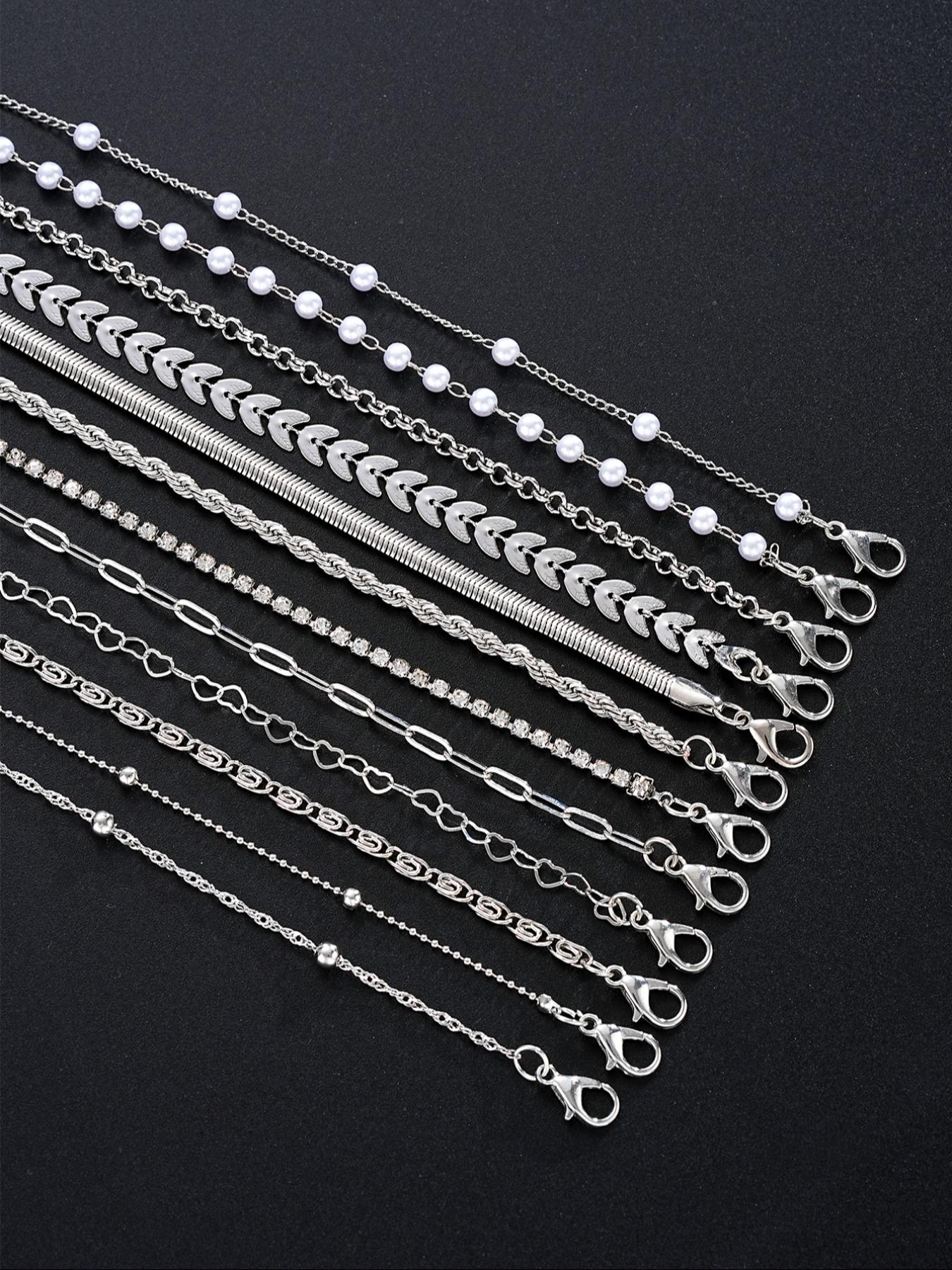 Women's Fashion Boho Style Bracelet Set, Layered Bracelet Set, & Silver Zinc Alloy Chain Jewelry for Women Daily Wear Accessories