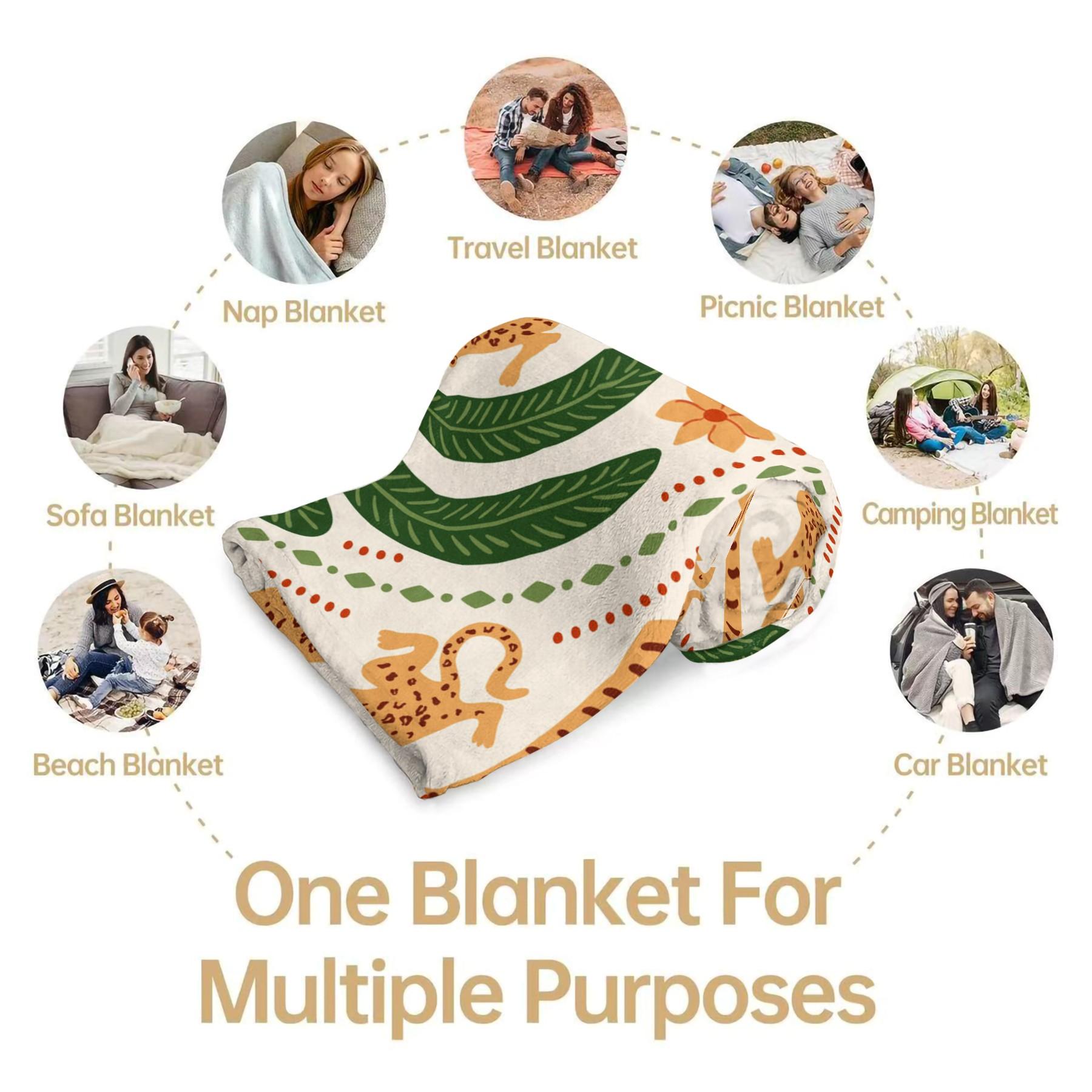 1 Pcs Tropical Cheetah & Palm Blanket, Bohemian Style Flannel Blanket, Warm, Breathable and Shed-Free, Essential for Travel and Picnics, Ideal for Exotic Style Lovers, Unique Bedrooms and Dorm Napping