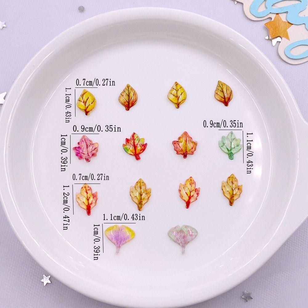 30pcs Mixed Resin Shiny Mini Crystal Colorful Maple Leaves Art Flat ...