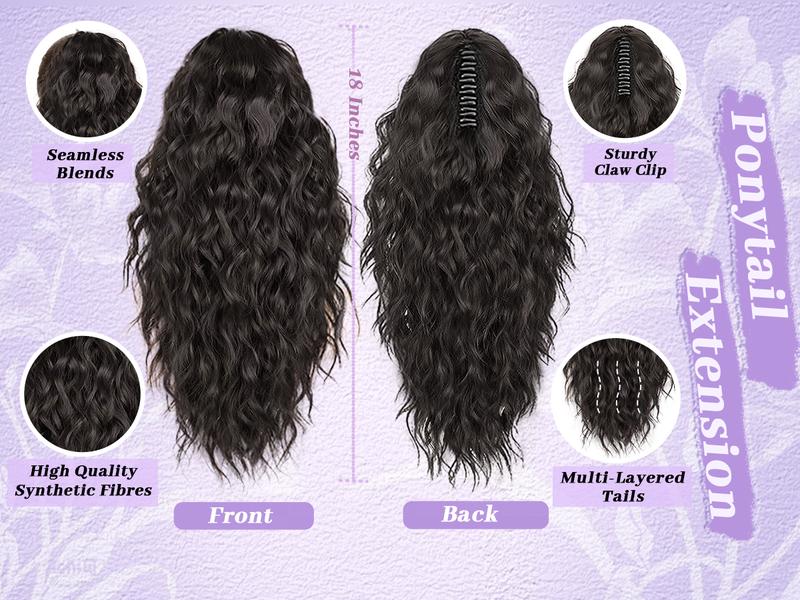 Isaic Hair 18 Inch Clip In Ponytail, Ponytail Extensions, Short Ponytail Women's Artificial Wig, Natural Fluffy Hair Volume for Daily Outing Wear