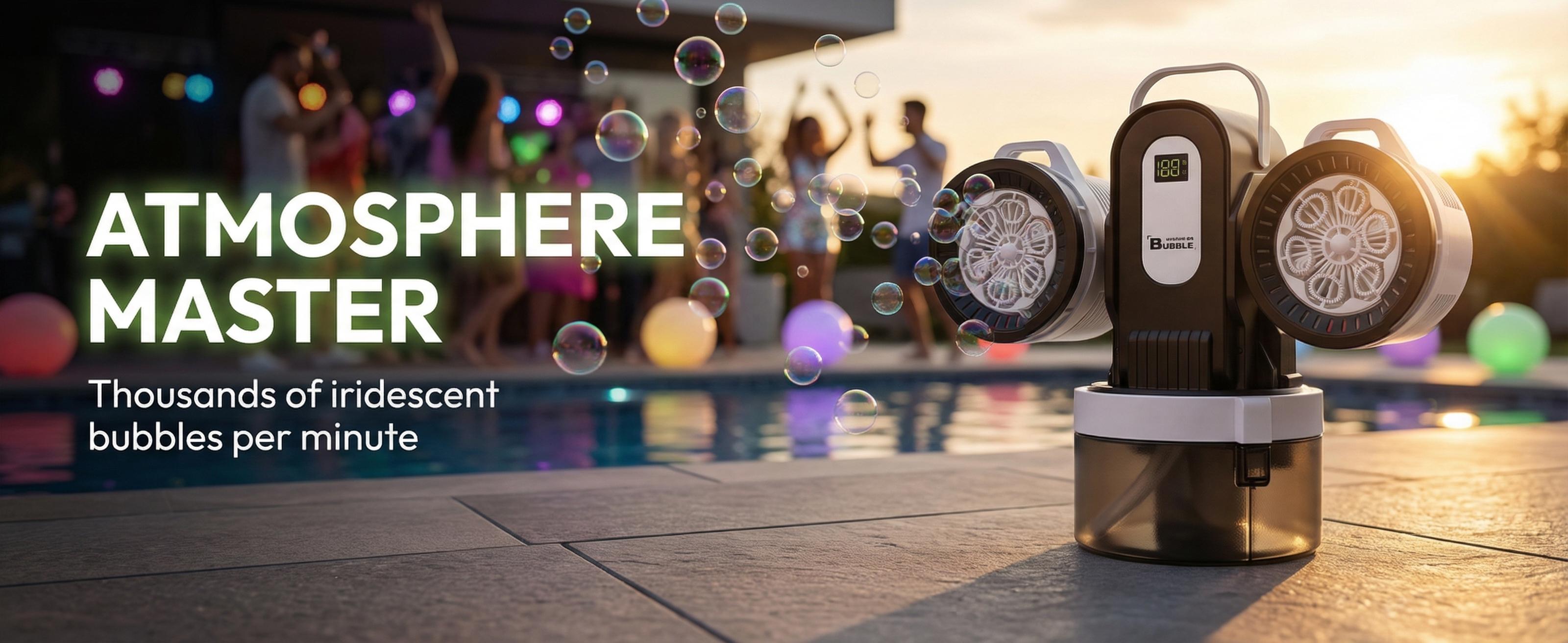 Dual-Head Remote Control Bubble Machine RGB Lights Rechargeable  Rotation Large Bubbles 50ML Concentrate Makes 500ML For Weddings Parties Camping Proposals Festivals Gift For Kids Ages 3+