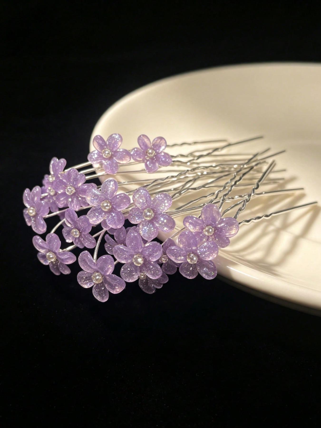 20 Pcs Women's Elegant Floral Hair Pins, Sparkly Flower Hair Accessories, Portable U-Type Hairpins, Suitable for Hanfu/qipao, Wedding Party Decor