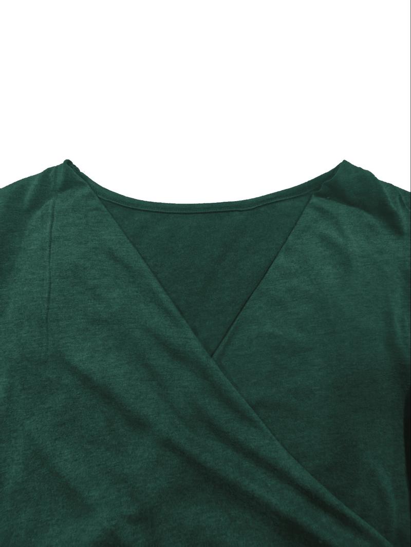 Women's Casual Long Sleeve Top Blouse with Criss Cross Neckline, Style Ruched Hem Design, Perfect for Daily Wear & Layering