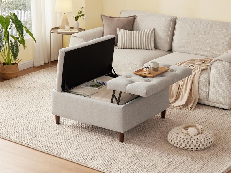 35 Inch Extra Large Storage Ottoman Coffee Table with Lift Top, Oversized Square Ottoman with Storage, Tufted Upholstered Ottoman Coffee Tables for Living Room