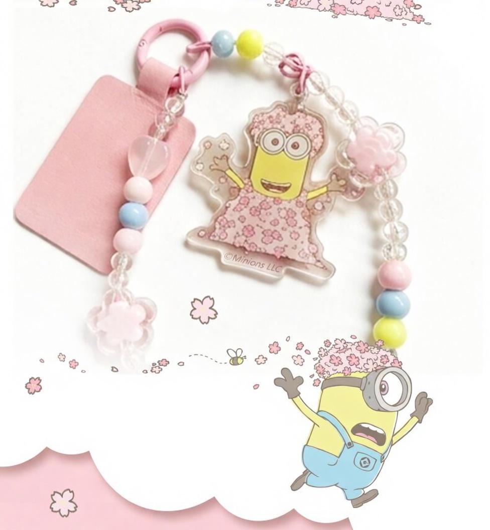 Minions Sakura Cherry Blossom Phone Charm - Limited Edition Kawaii Beaded Strap | Bob & Kevin Cute Pendant For Phone & Bag
