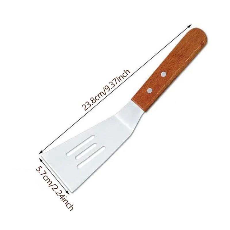 Stainless Steel Cake Spatula with Wooden Handle, BBQ Grill Tool, Ideal for Cast Iron Pans, Grills, and Baking, Cooking Utensil
