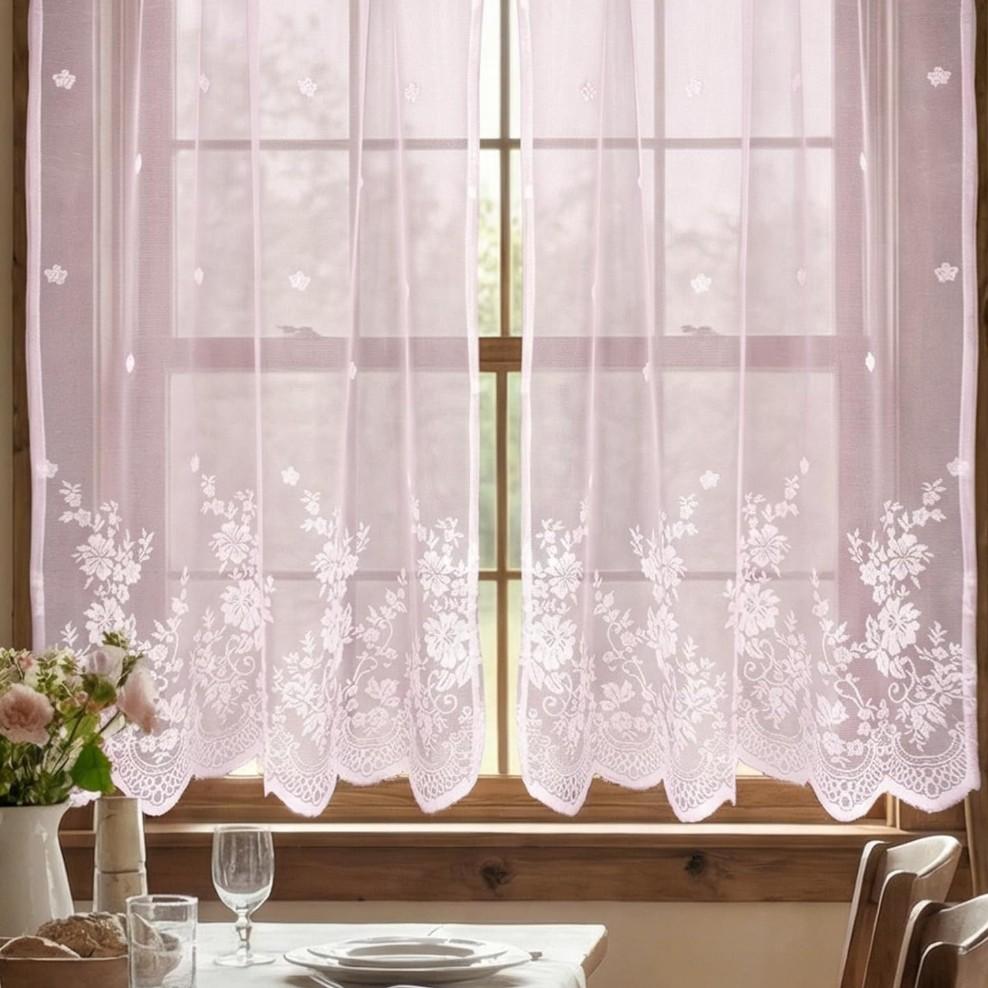 Lace Floral Embroidered Semi-Transparent Curtain, Kitchen Coffee Shop Restaurant Bathroom Decor, Elegant Window Treatment