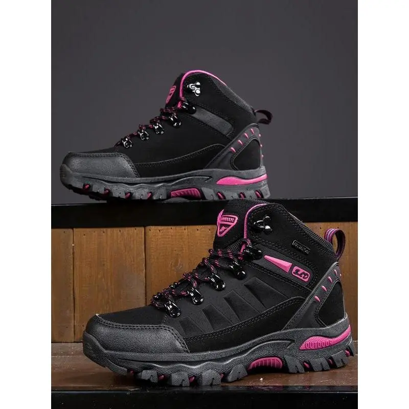 Women's Colorblock Letter Patched Ankle Boots, Casual Outdoor Hiking Camping Boots, Fashionable Shoes for Outdoor Activities, Footwear, Lightweight Hiking Boots
