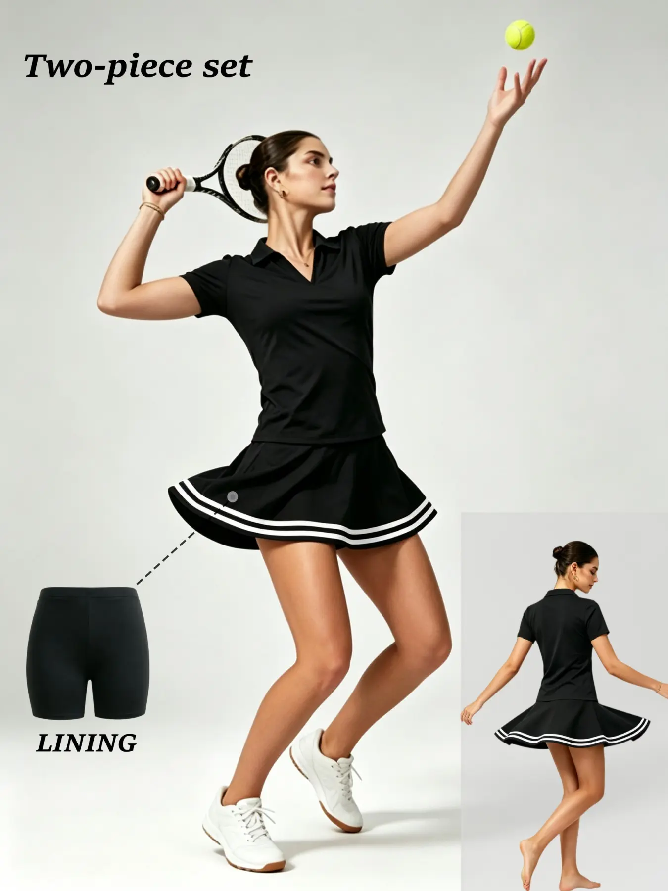 Women's two-piece set Polo Shirt and Pleated Skirt Set, Breathable Inner Lining, Soft Lightweight Elastic Suit, Ideal for Tennis Golf Sports