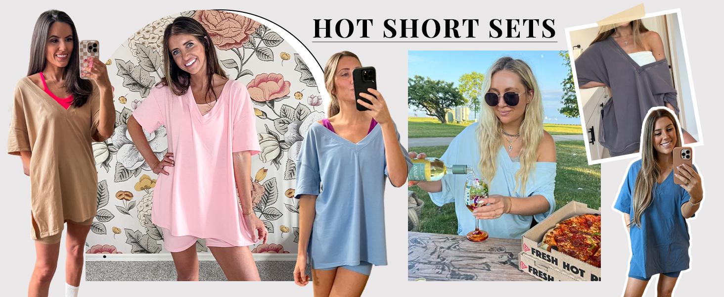 TAQCUX 2 Piece Sets for Women Biker Shorts and Oversized Shirt Matching Set Summer Outfit