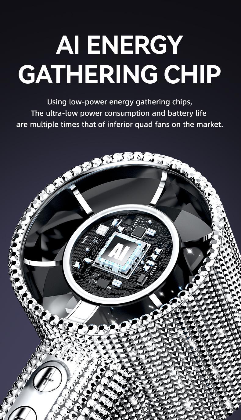 MGALL S5 Full Diamond Luxury Craftsmanship Portable Handheld Turbo Fan, 3 Gear Wind, Rechargeable Long  Battery Life Hand Fan With Digital Display For Outdoor Activities, Travel, Office,Wonmen's gift