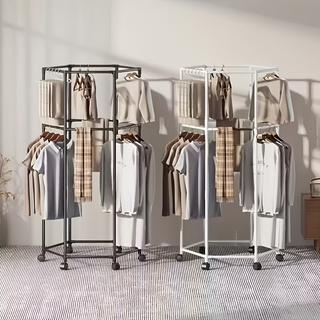 Mobile double-layer clothes hanger, bathroom storage rack, balcony clothes hanger, rotatable floor-standing clothes hanger, simple multi-layer clothes hanger and storage rack for living room, hexagonal multifunctional household balcony clothes hanger
