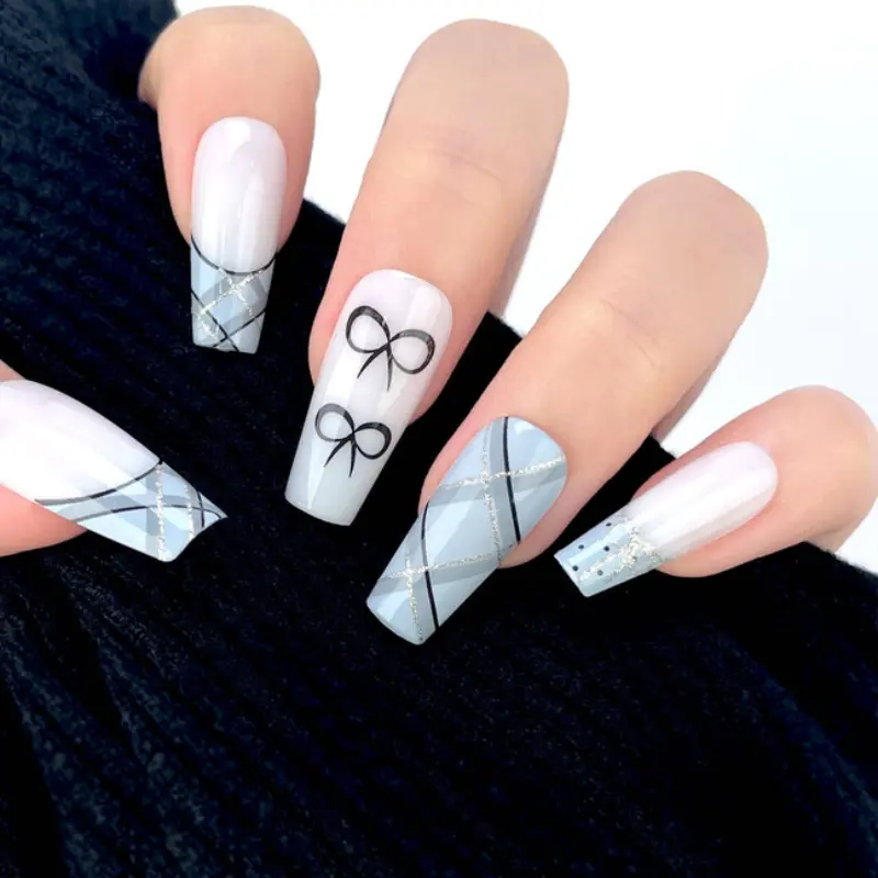 30pcs Long Ballerina Press-On Nails, Glossy Finish, Reusable Nail Tips Set with File & Jelly Glue, Perfect for Daily Use & Parties