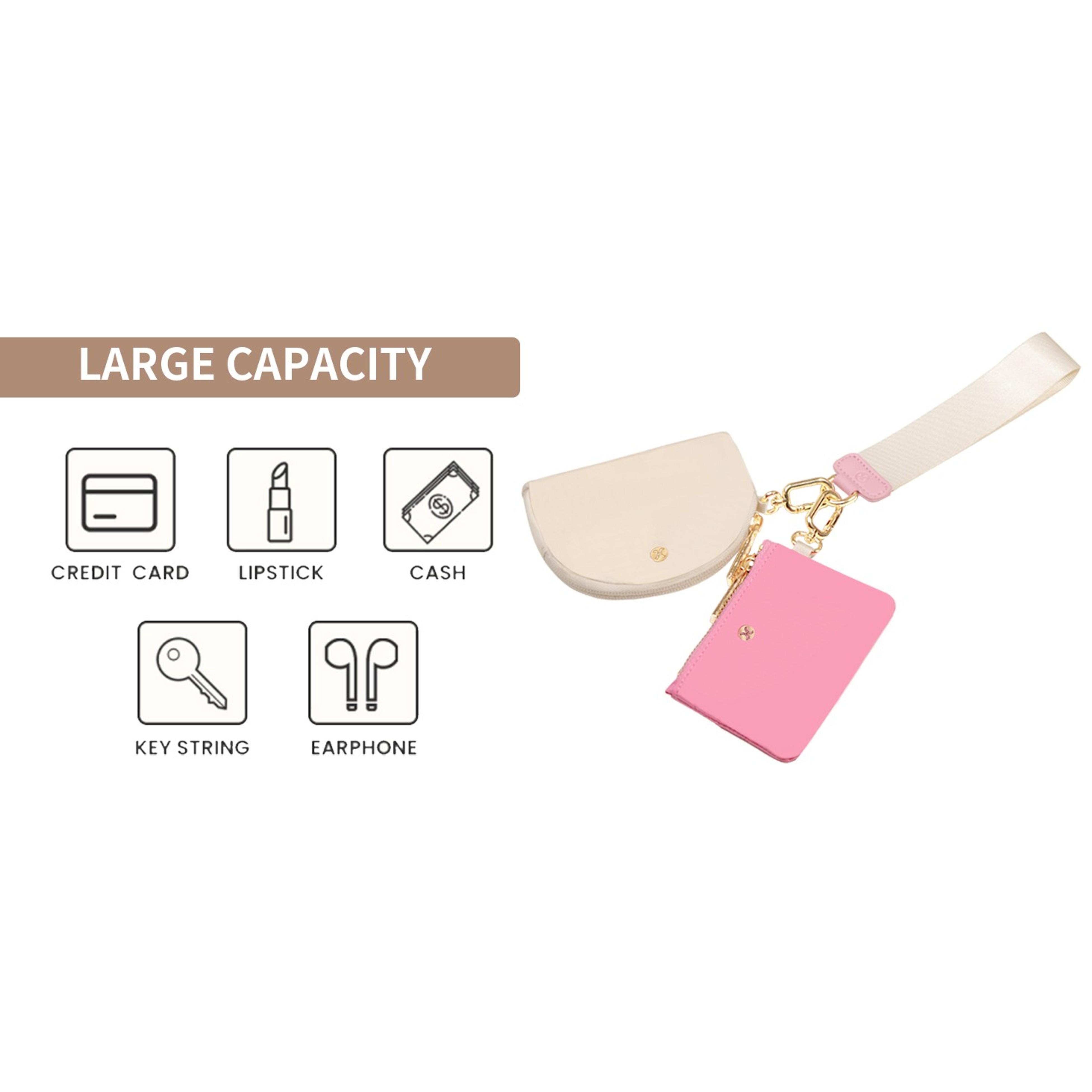 Keychain Wallet, Detachable Dual Pouch Wristlet Wallets for Women Men, Portable Mini Zip Around Small Wallet Coin Purse