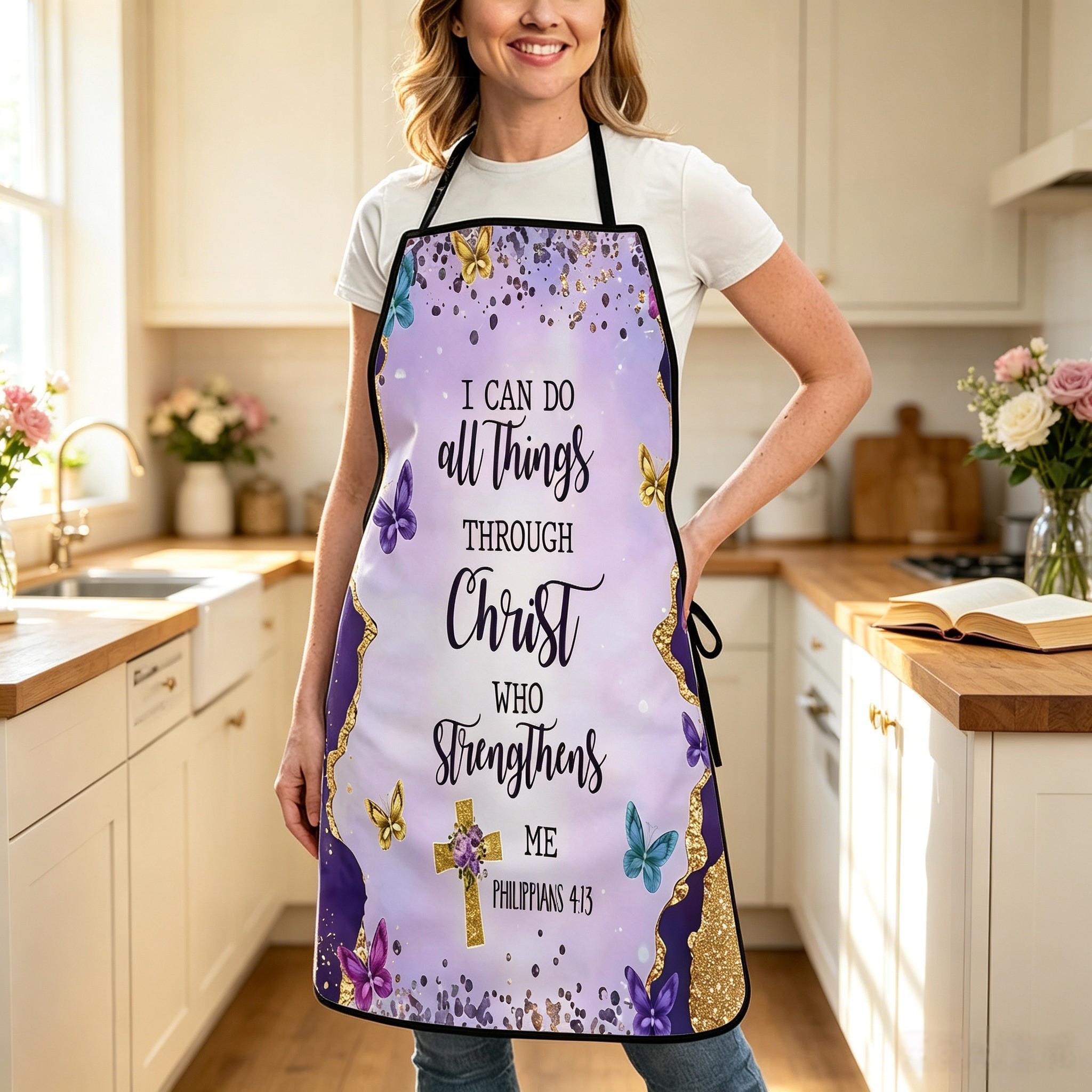 Gold Marble Butterfly Kitchen Apron, Religious Gift for Women, Mothers, Wives, Essential Kitchen Item, Birthday and Mother's Day Present