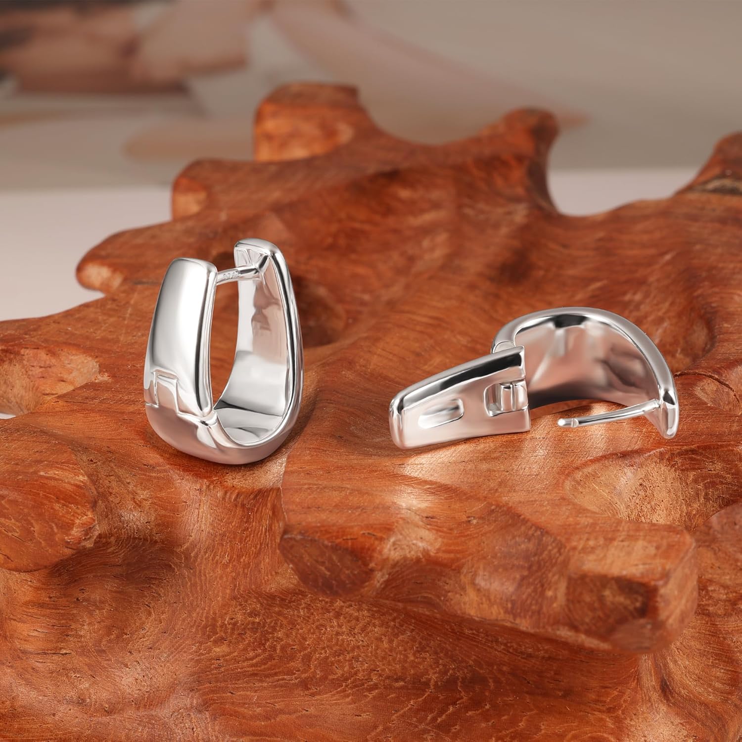 925 Sterling Silver Earrings Small Chunky Silver Earrings for Women 14K Gold Plated Small Hoop Earrings Silver Hypoallergenic Earrings Small Thick Huggie Hoops Earrings