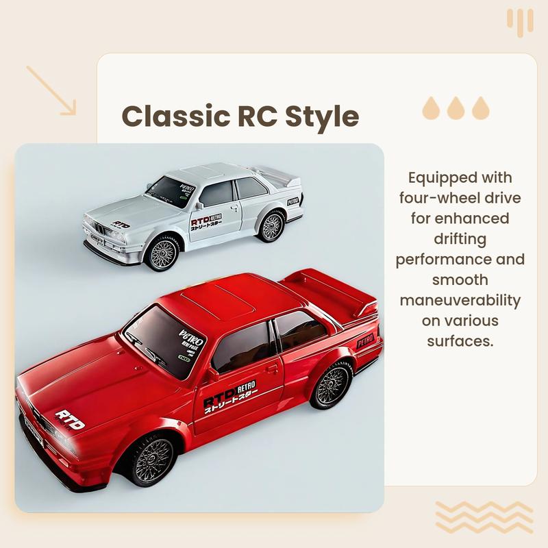 Classic Old Car Style RC Drift Car, RC Model Car, 1:43 Scale, 2.4g Wireless Remote Control, LED Lights, Type-C Charging, 30-Minute Battery Life