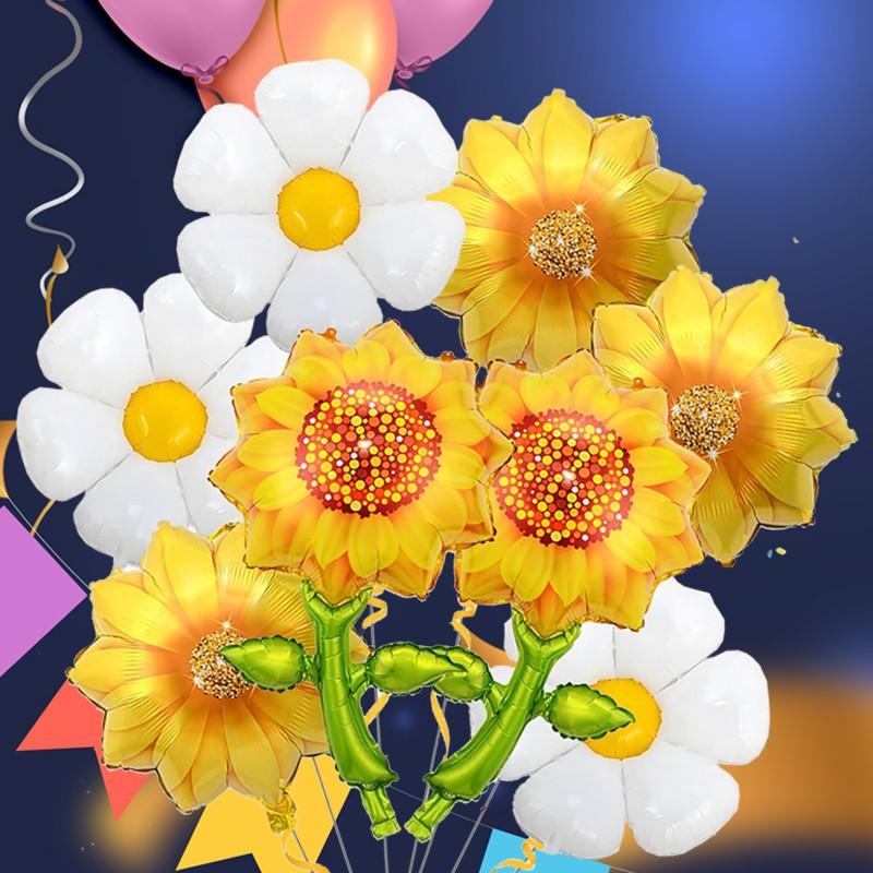 Natural Style Daisy Sunflower Foil Balloons, Multi Shape Kit for Wedding Decor, Anniversary Celebration, Festival & Party Supplies