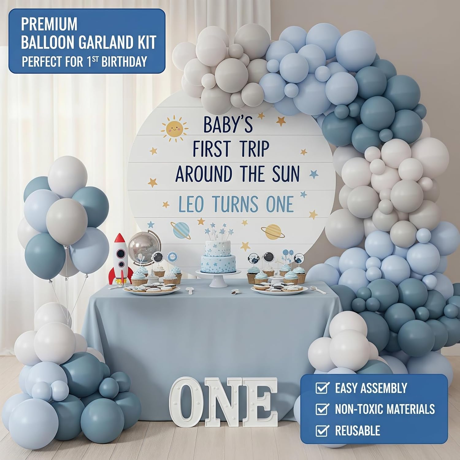 168 -  Balloon Arch Kit, Blue & Neutral Balloons Set, Includes Balloon Arch Stand Tools for  Shower Decorations & Party Backdrops (Multi - Size)