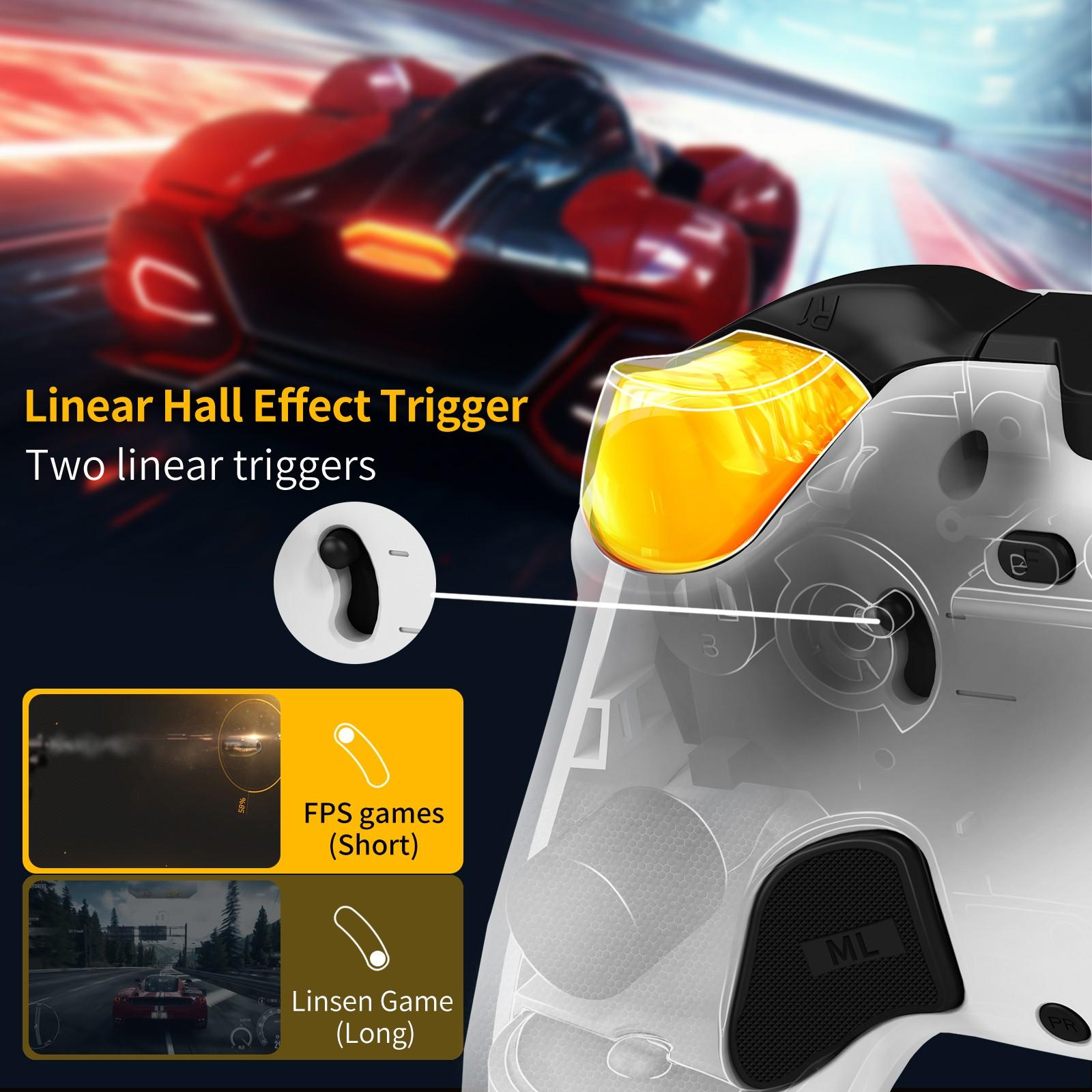 Multi-Platform Hall Game Controller, Long-Life Joystick Trigger, Back Button Programming, 5-Level Vibration, Full Function Calibration