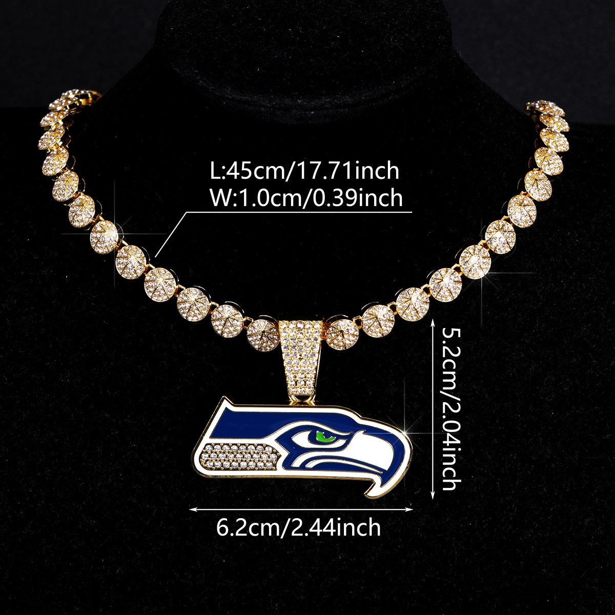 Hot-selling personalized hip-hop oil-drip NFL football team pendant necklace, alloy full-diamond round diamond necklace