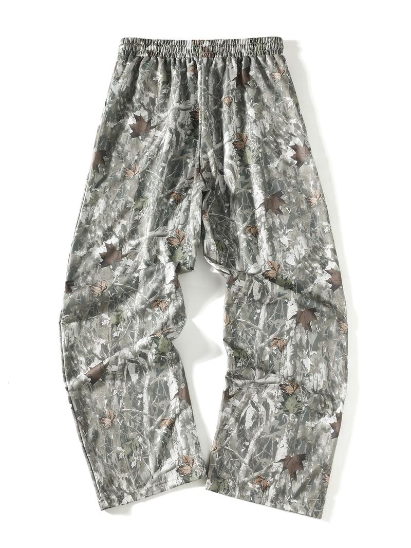 Women's Camo Wide Leg Pants with Pockets, Loose-Fit Drawstring Waist, Casual Fashion for Spring Summer Fall, Adult Clothing