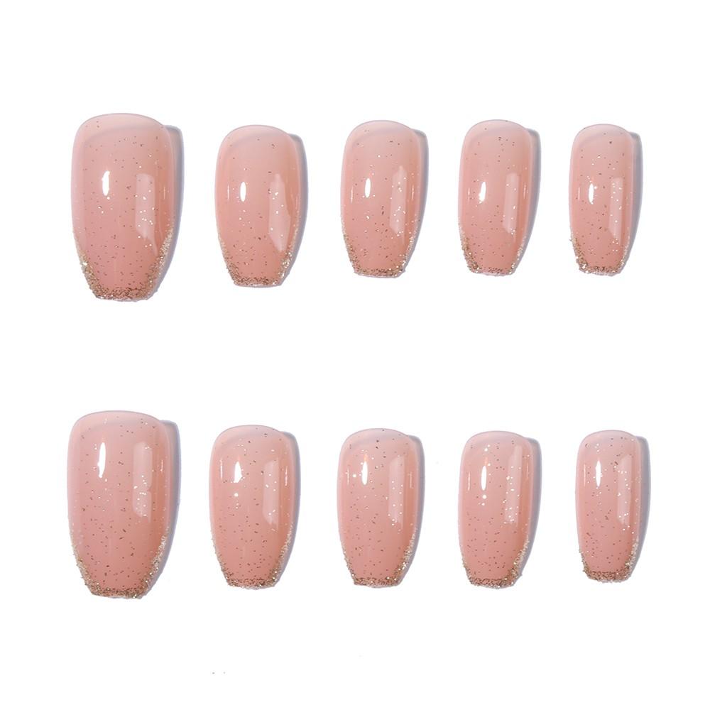 24pcs Nude Fine Gold French Nail Tips, Soft Diamond Gradient Nail Art Manicure, Luxurious Finish, Medium Square Shape