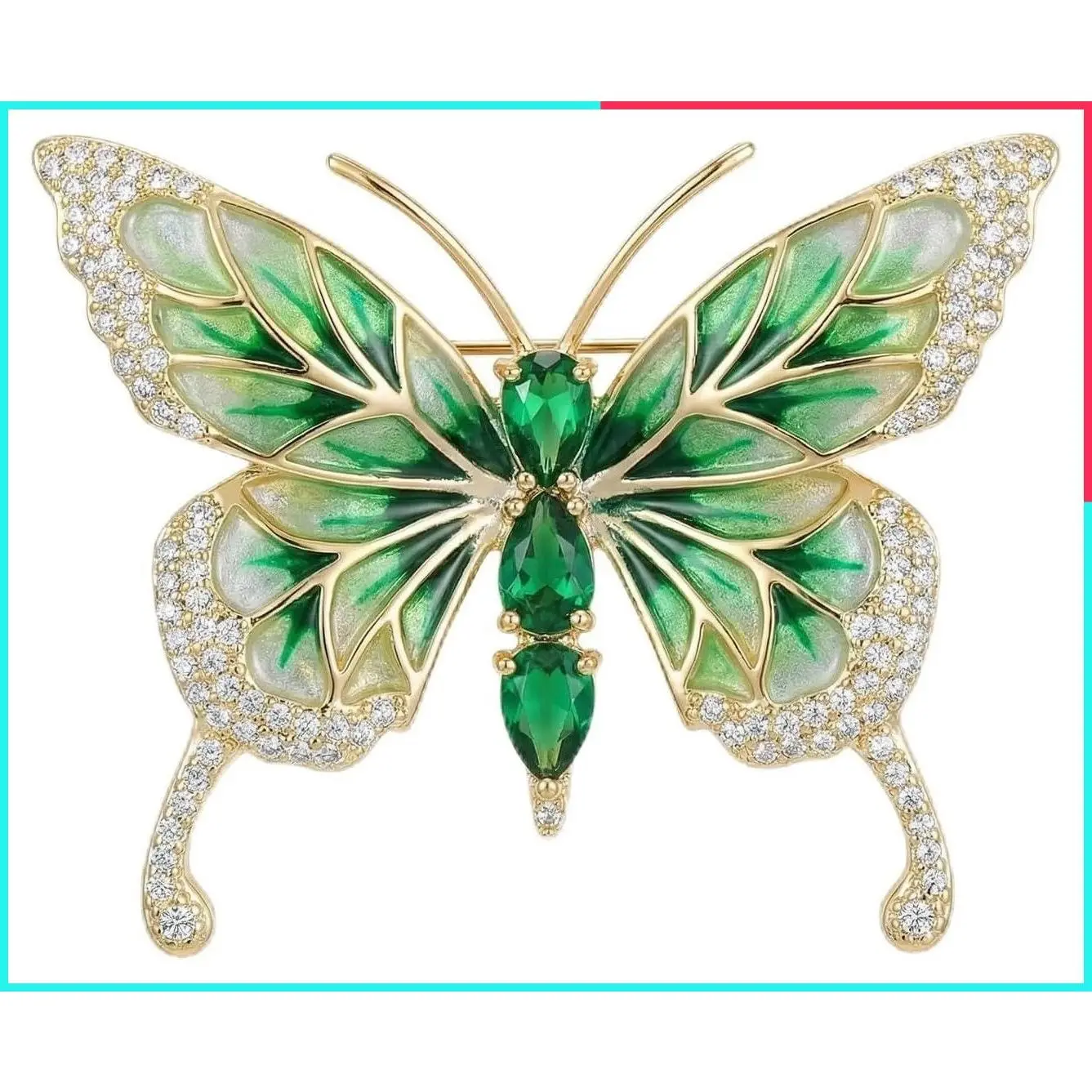 Vintage Emerald Green Rhinestone Butterfly Brooch, Sparkling Crystal Insect Lapel Pin, Elegant Dress Accessory for Anniversary, Parties & Everyday Wear