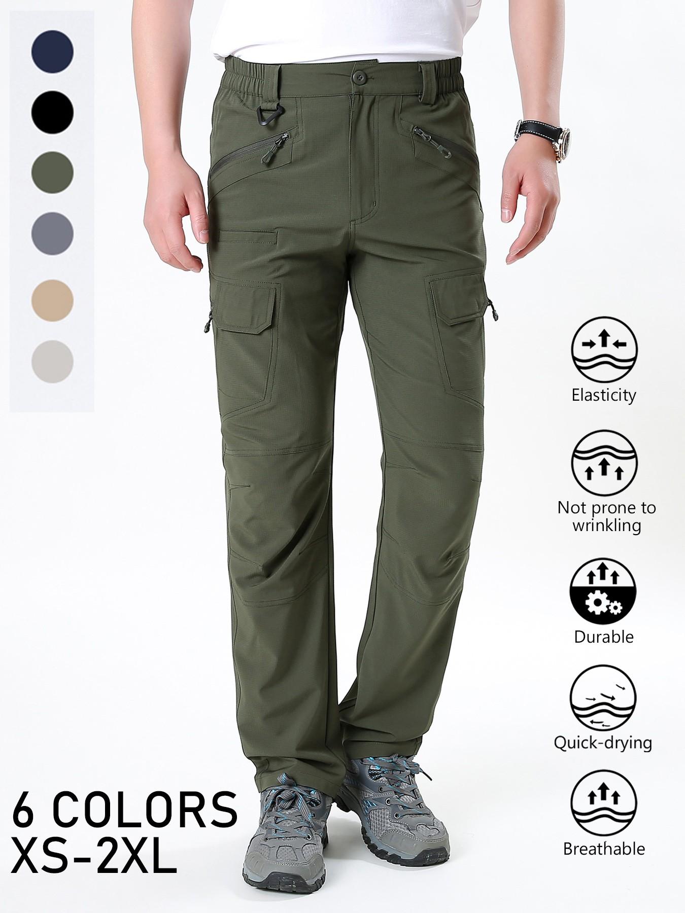 Men's Solid Color Cargo Quick Dry Hiking Pants, Elastic Waist Breathable Stretch Outdoor Trekking Trousers, Wrinkle‑Resistant Durable Straight Work Pants with Multi Zipper Pockets for Mountaineering Fishing Camping Summer Sports Daily Wear, 6 Colors