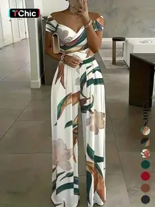 Women's Floral Print One Shoulder Wrap Jumpsuit, High Waist Fitted Long Pants, Boho Style Cap Sleeve, Sexy Fashion for Women