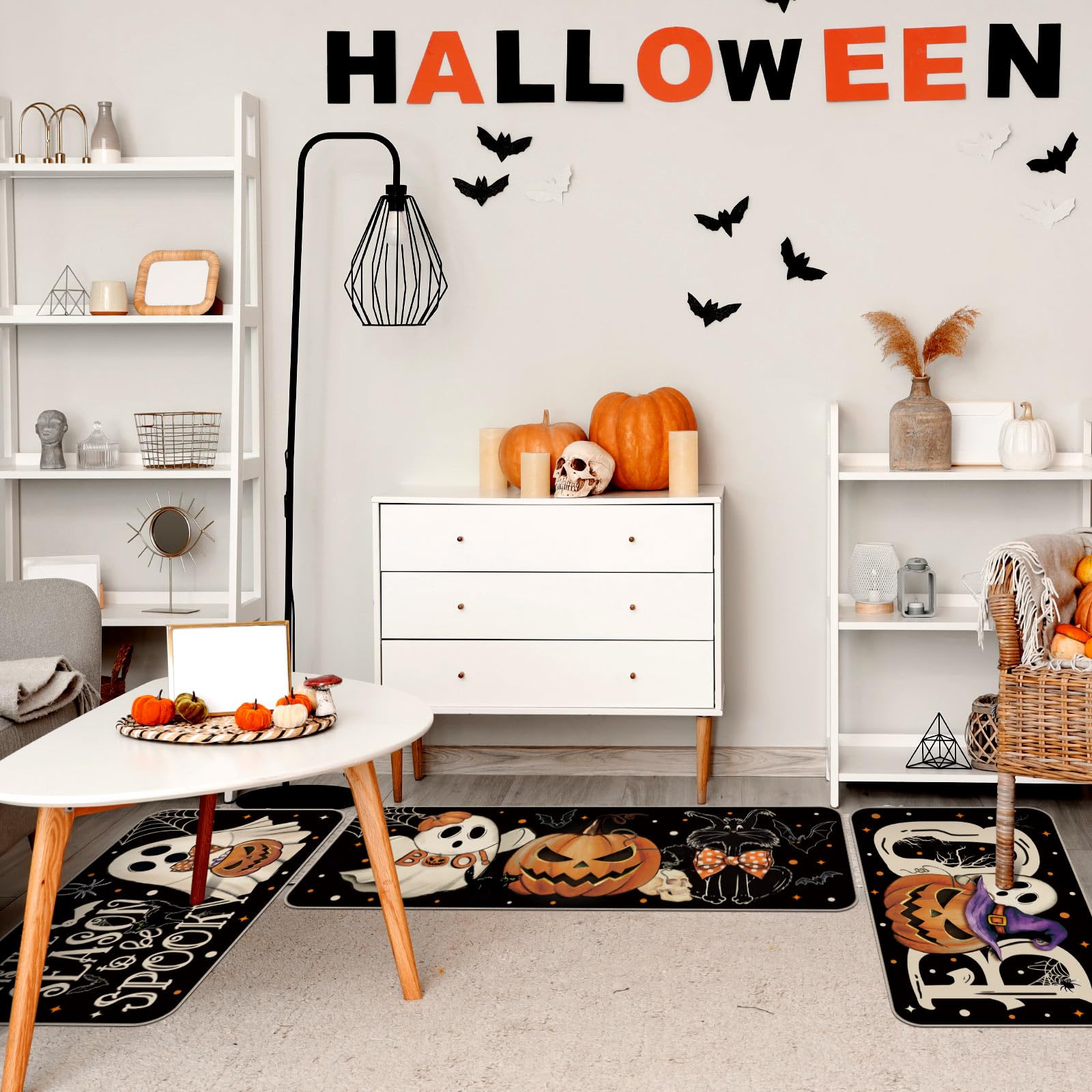 Halloween Kitchen Mat Ghost Rug Welcome Door Mat Halloween Decor Ghost Decor Non Slip Mat for Kitchen Bathroom Home Door Bedroom, Halloween Party Decorations