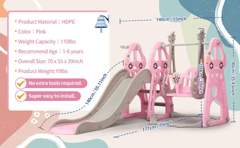Rengue 4 in 1 Kids Slide and Swing Set, Indoor/Outdoor Playground for Toddlers 1-6 Kids Baby with Basketball Hoop, Climber Slide Toddlers Playset for Boys and Girls Backyard Playground Rengue 4 in 1 Kids Slide and Swing Set, Indoor/Outdoor Playground for Toddlers 1-6 Kids Baby with Basketball Hoop, Climber Slide Toddlers Playset for Boys and Girls Backyard Playground