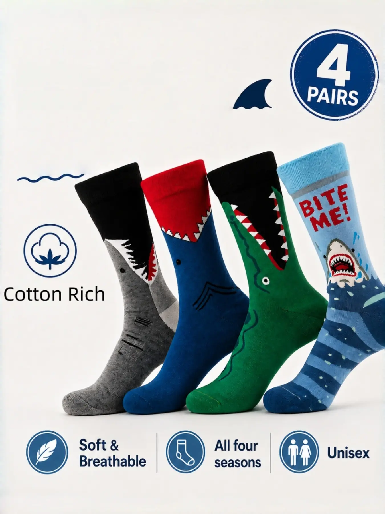 Full Love 4 Pairs Cartoon Animal Cotton Socks, Unisex Mid-Calf Design, Comfortable， Breathable ，Soft Odor-Resistant, Suitable for All Seasons
