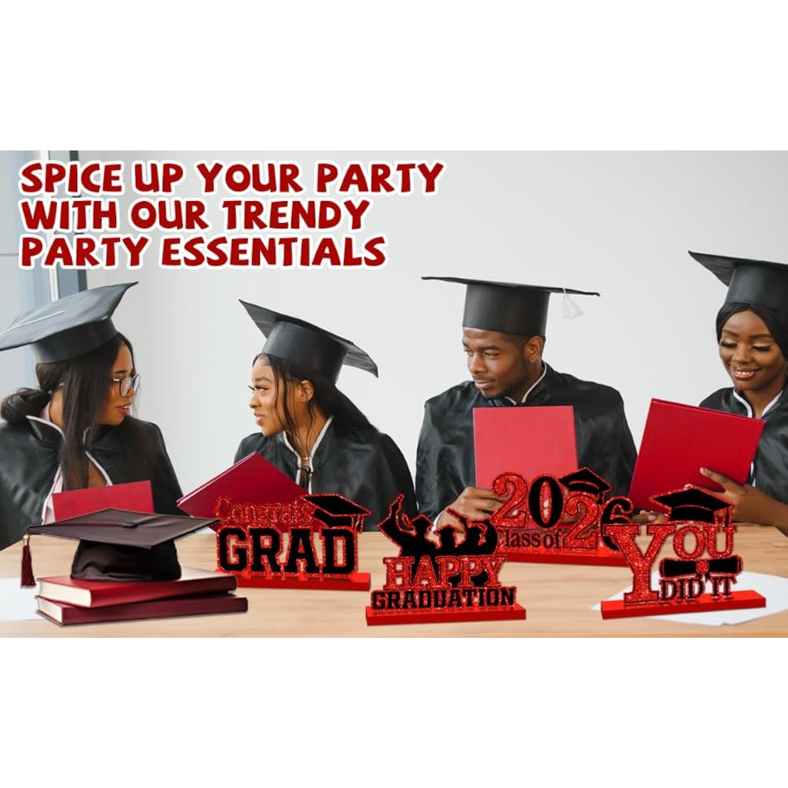 4Pcs Graduation Decorations Class of 2026 Wood Table Centerpieces Congrats Grad Wooden Sign Graduation Table Toppers Tiered Tray Decor for 2026 Graduation Party Red-Black