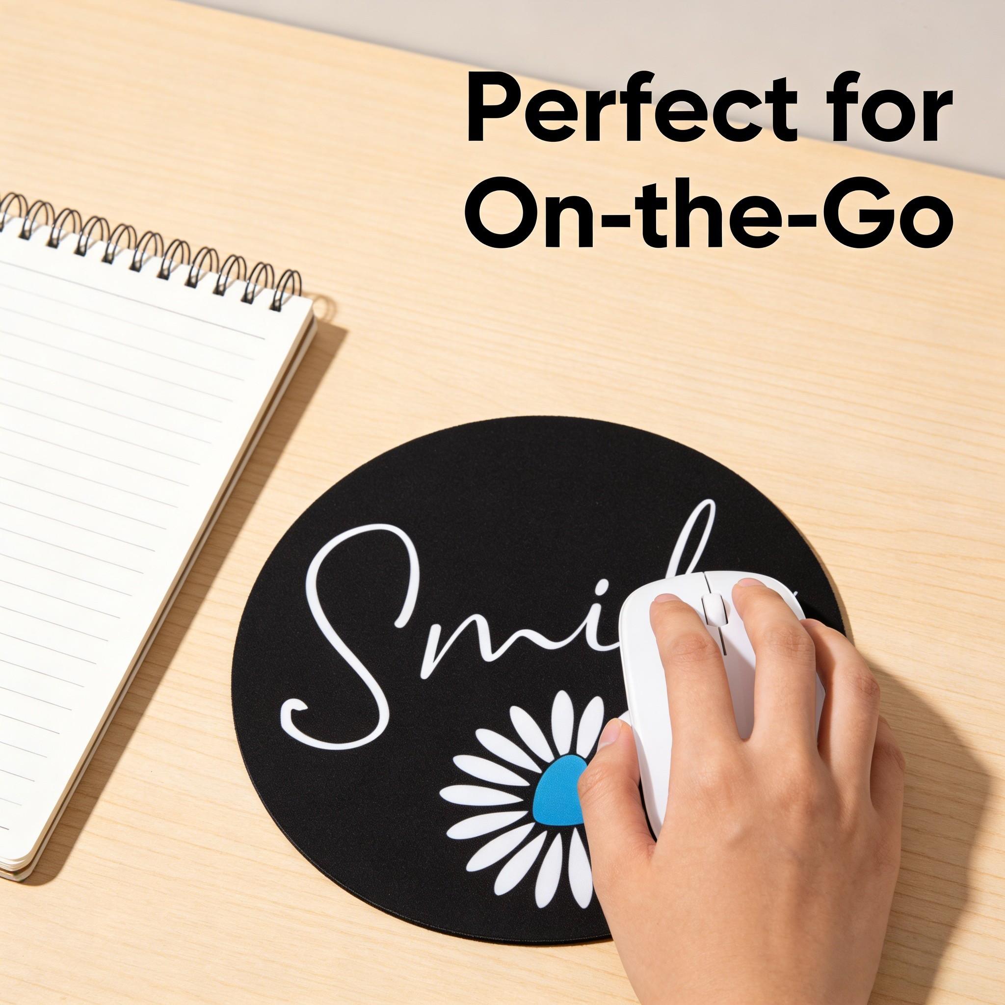 Fashionable Small Daisy Round Mouse Pad, Non-Slip Rubber Base, Gaming & Office Use, 7.87 Inch, Gift for Girls & Women