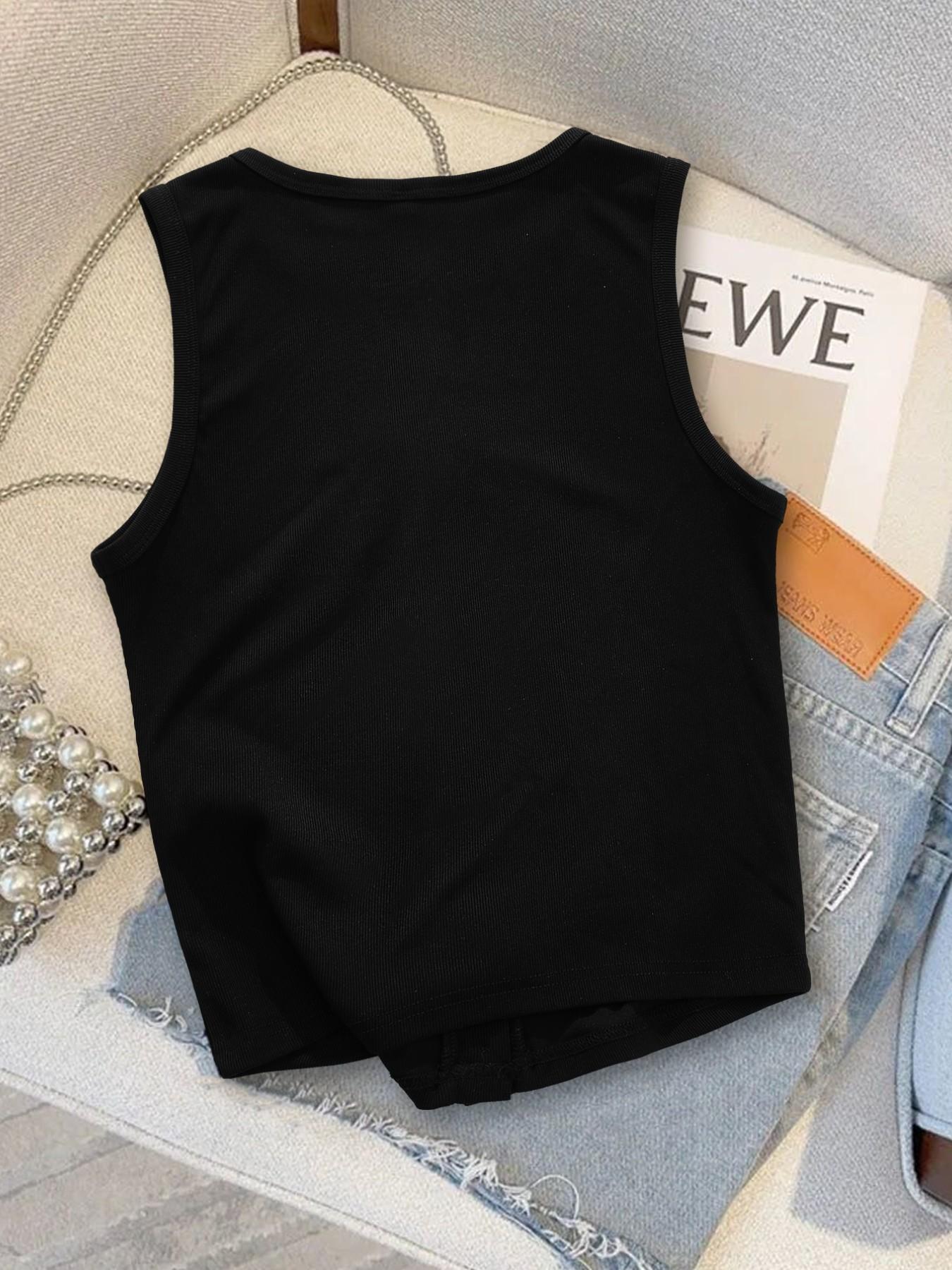 Women's Knit Striped Button Front Split Sleeveless Vest & Leopard Print Drawstring Wide Leg Pants Set, Summer Slim Fit Clothes
