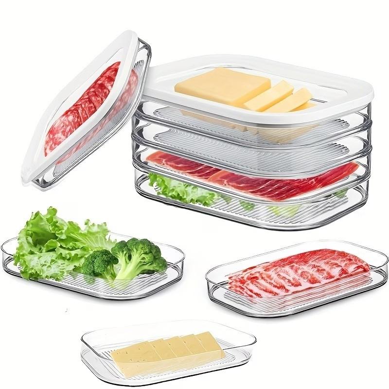 4pcs Tier Stackable Food Storage Containers, Food Storage Set, Refrigerator Organizer Box, Leak-Proof, Reusable for Fridge and Freezer, Suitable for Cheese, Beef Rolls, Shrimp, Vegetable Storage Container