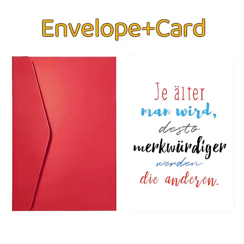 1/3/7pcs  Funny German Birthday Card "Je älter man wird, desto merkwürdiger werden die anderen" Humorous Greeting Card with Red Envelope, Perfect Funny Gift for Friends, Colleagues, Family on Birthday, Blank Inside for Personal Message