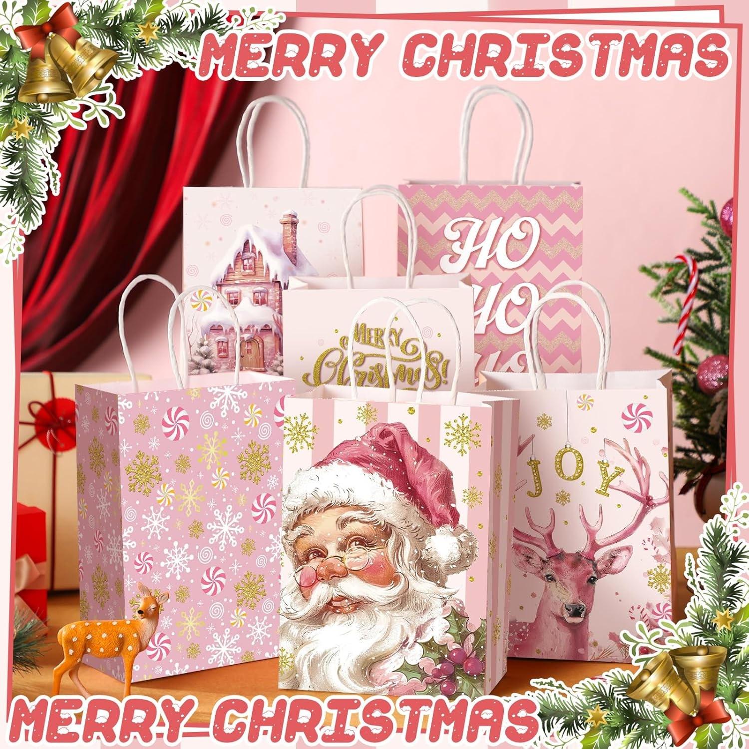 Christmas Party Gift Bags, Paper Santa Claus Gifts with Handles, Perfect for Holiday Decorations and Candy Packaging