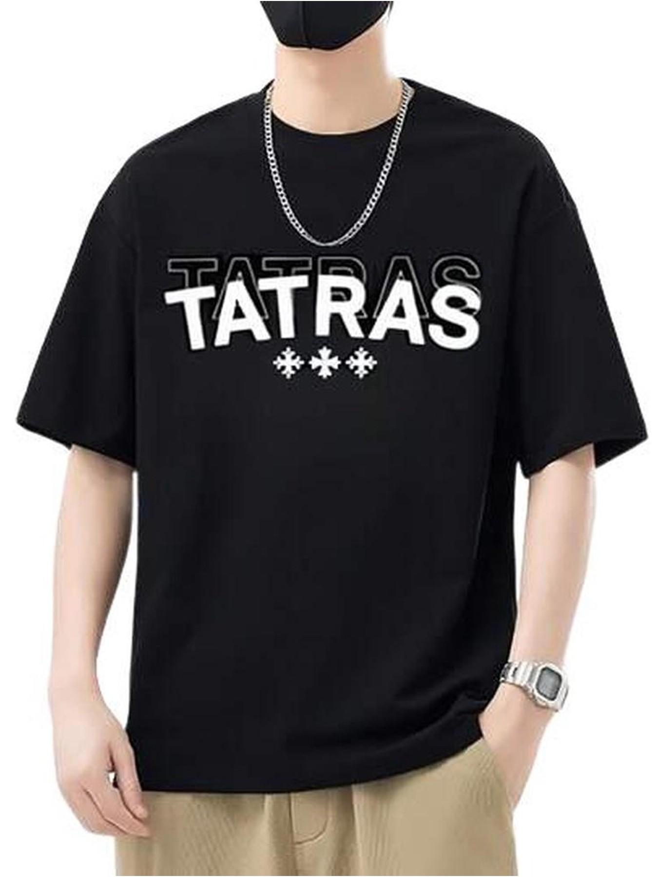 Tatras Men's Short Sleeve T-Shirt, Letter Snowflake Print, Cotton Breathable Loose Fit, Summer City Boy Casual Top, Student Fashion