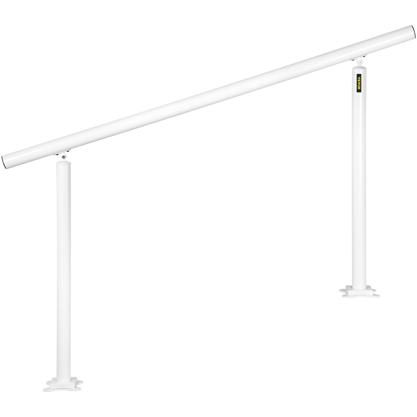 VEVOR Adjustable Aluminum Outdoor Stair Safety Rail Kit, 5 FT Angle-Adjustable Handrail for 0-5 Steps, White Safety Rail for the Elderly