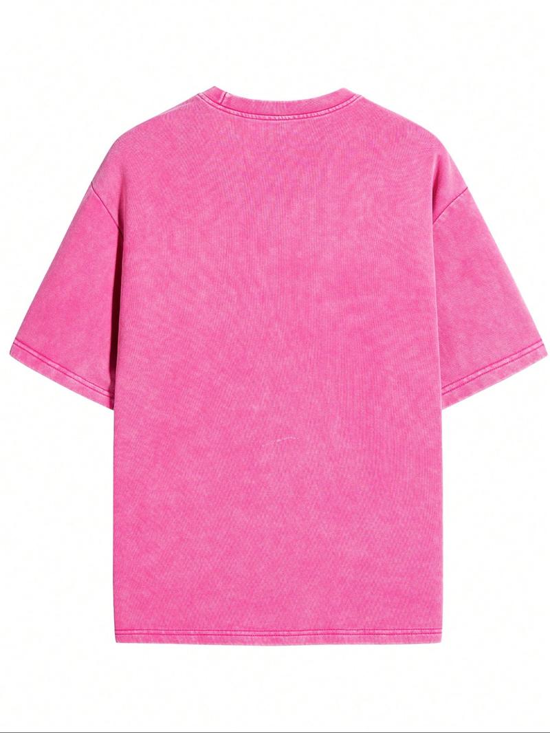 Men's Retro Style Washed Distressed Crew Neck Tee, Regular Fit Casual Comfy Short Sleeve Round Neck T-shirt for Fashion Men's Top, Menswear