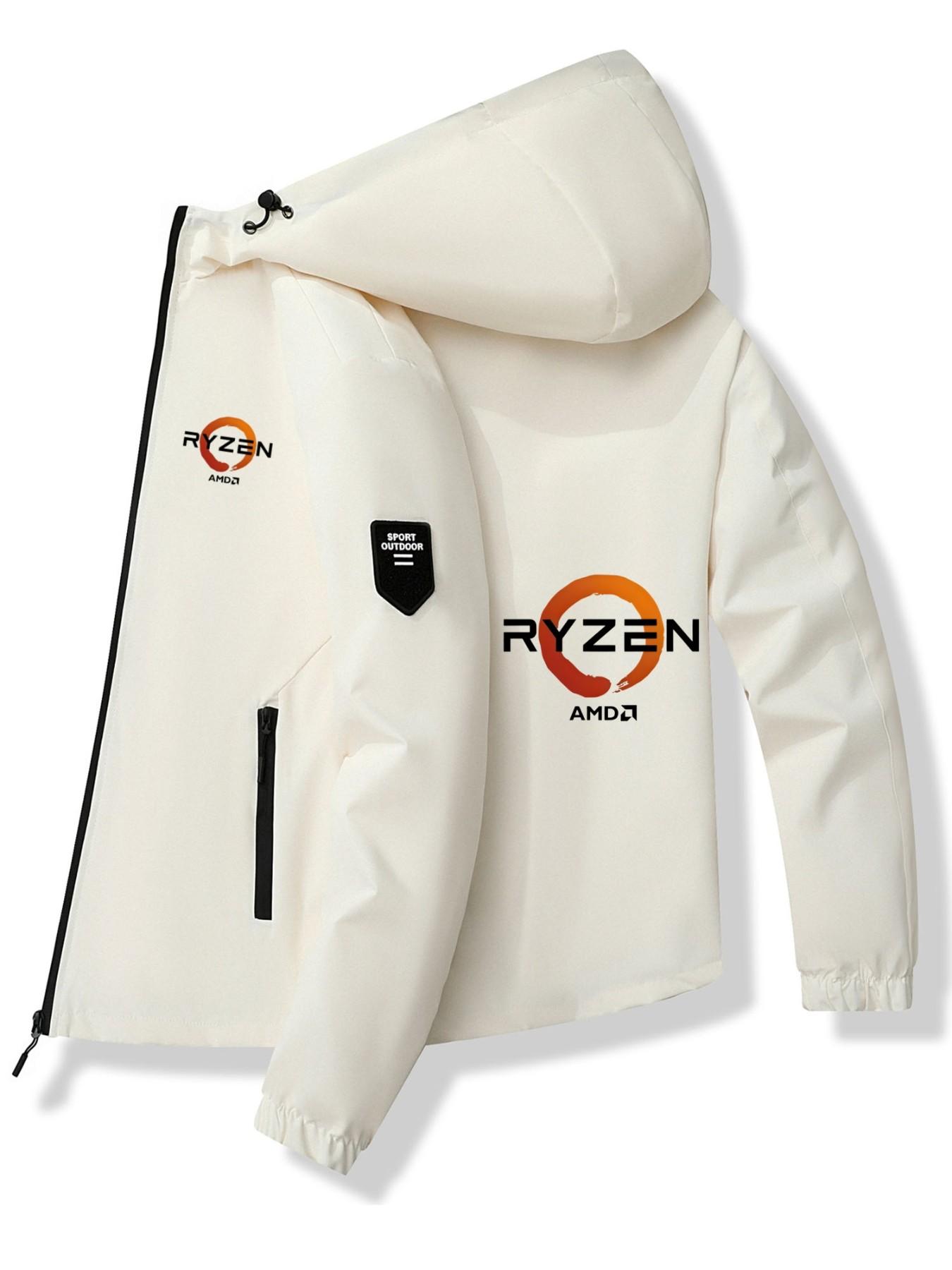 Ring Letter Hooded Jacket, Polyester Fabric, Stylish Print Design, Casual Fit, Spring & Fall Fashion, Trendy Daily Wear