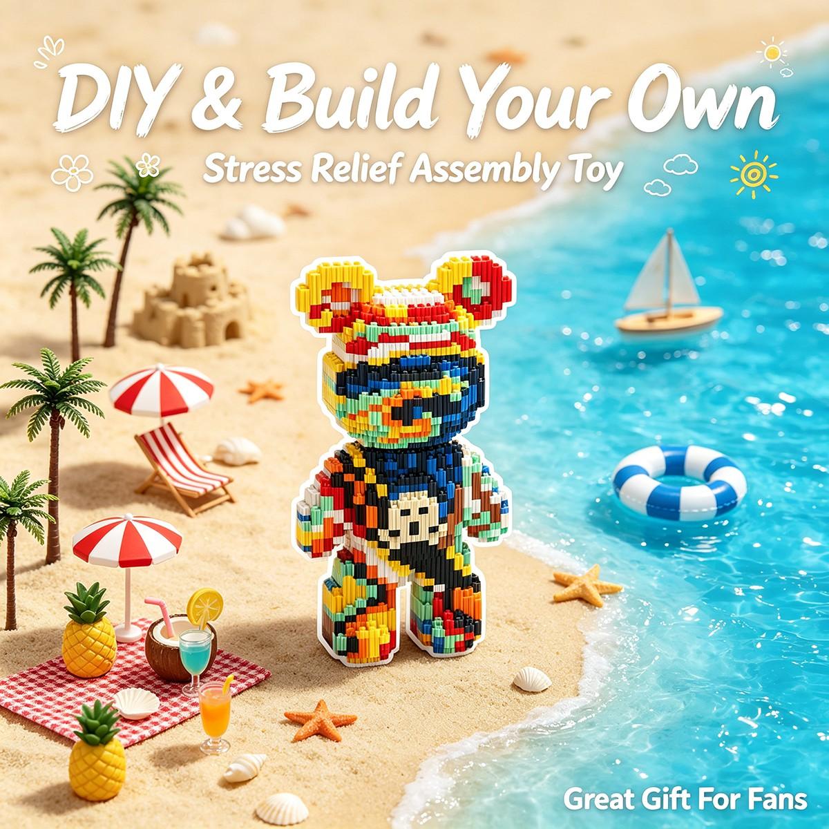 Cloud Sea Starry Multi-Color Lucky Bear 3D Puzzle Block Decor, Ideal for Home Office Party Decoration, Perfect Gift for Holidays